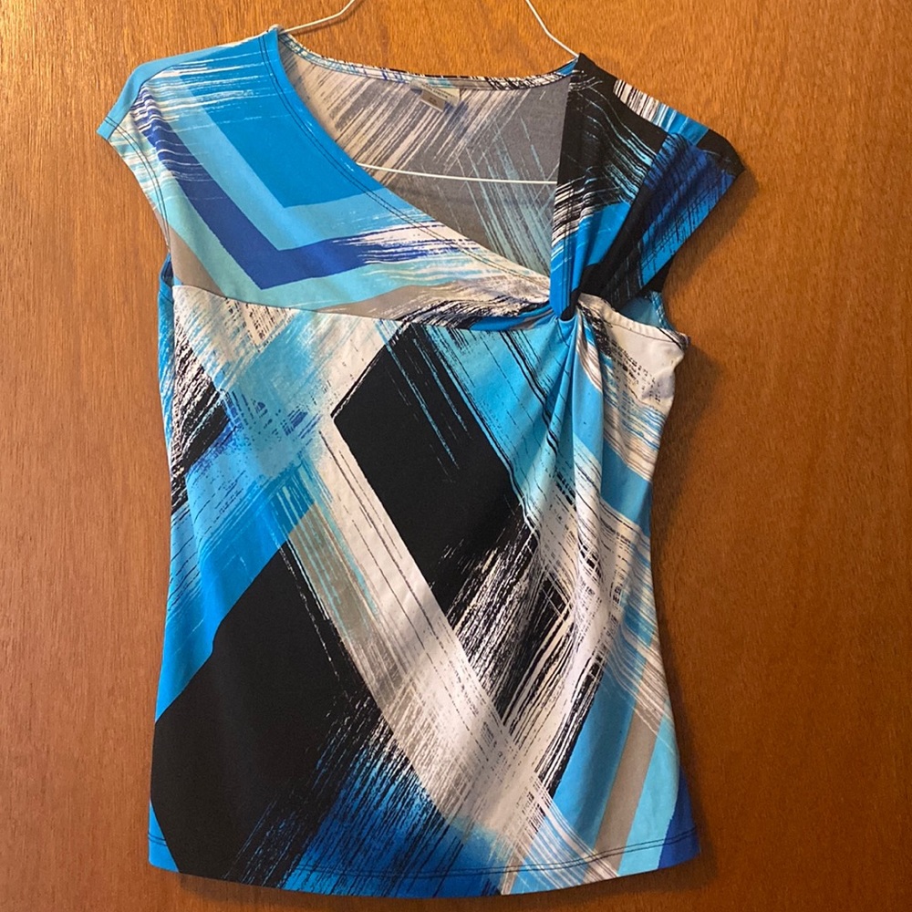 Worthington PS Blue, Grey, White, and Black Sleeveless blouse